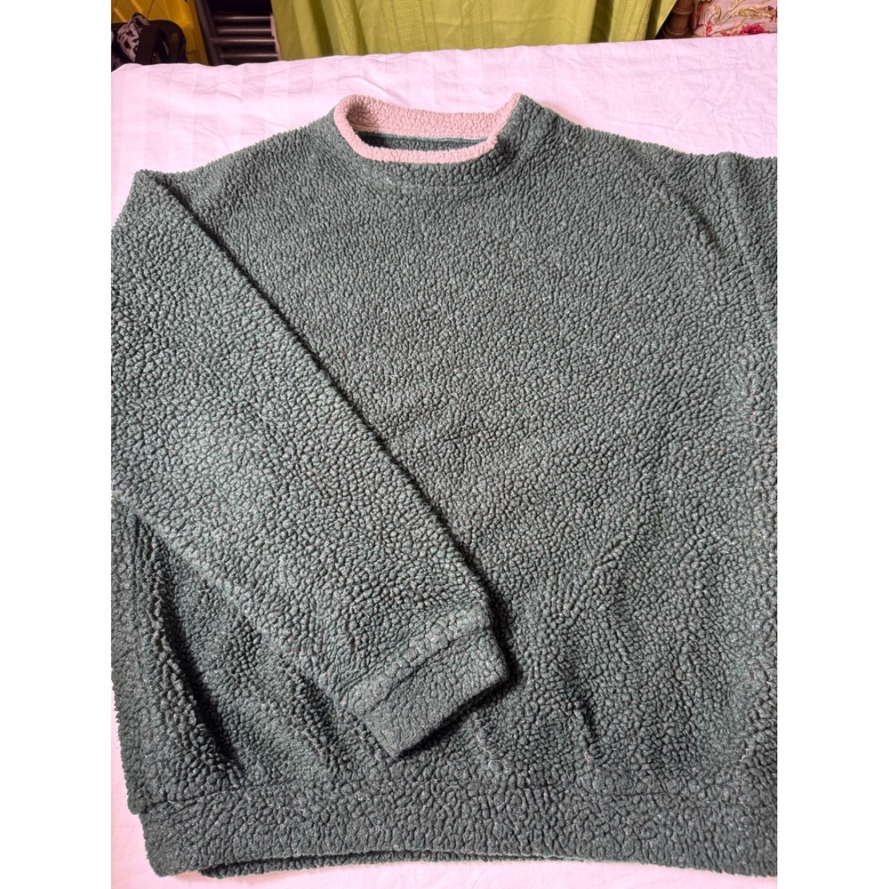 Vintage 90s Field & Stream Sherpa Fleece Sweatshirt Green Made in USA Mens L
